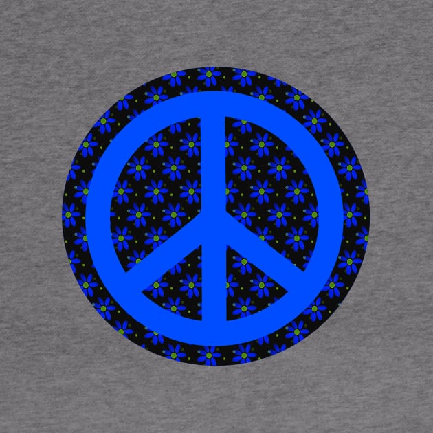 BLUE And Black Flower Power Peace Sign by SartorisArt1